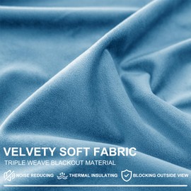 YSTELLAA Velvet Curtains, Set of 2, 117 x 137 cm, Thermal Curtain, Cold Protection with Eyelets, Opaque Living Room Modern, Thermal Curtain Bedroom, Blackout Sound Protection, Light Blue
