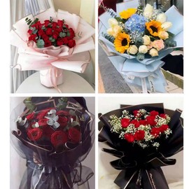 20 Sheet Gold Edge Flower Wrapping Paper，Waterproof Floral Bouquet Wrapping Paper Florist Bouquet Supplies for DIY Crafts Packaging Bouquet Wedding Birthday Party，22.5x22.5 inch (black)