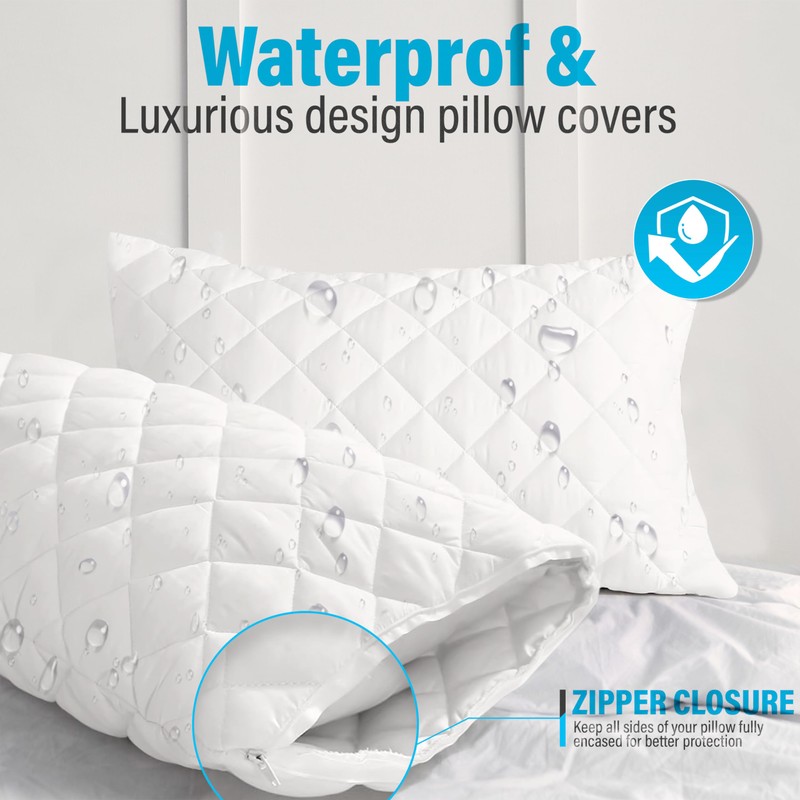 MH Traders Quilted Waterproof Pillow Protectors Pack of 2, Pillowcase