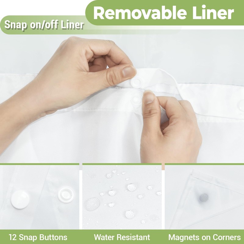 WONICY Extra Long No Hook Shower Curtain with Snap in