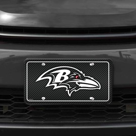 Rico Industries NFL Football Baltimore Ravens Carbon Fiber Metal Auto Tag 6" x 12" - Great For Truck/Car/SUV