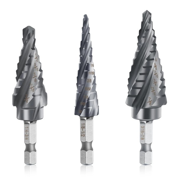 Aleric M35 Step Drill Bit Set, 3pcs 1/8"-7/8" Four Spiral