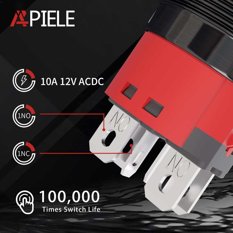 APIELE 22mm Latching Push Button Switch 12V 10A Power Symbol