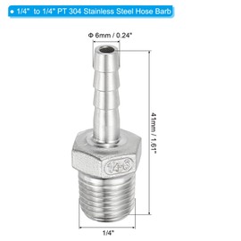 PATIKIL 304 Stainless Steel Barb Hose Fitting, 2 Pack 1/4" Hose Barb x 1/4" PT Thread Pipe Connector Adapter Quick Fittings for Bore Air Water Connecting