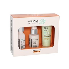 Seasons love your skin kit facial 3 Pasos  limpiador Menta  gel vitamina C  bloqueador solar manzana verde                                            