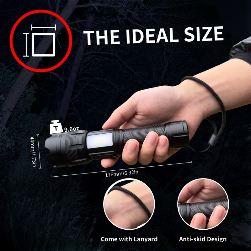 WARSUN Multi-Function Zoom Flashlight - Aluminum, Long Range Beam, USB-C