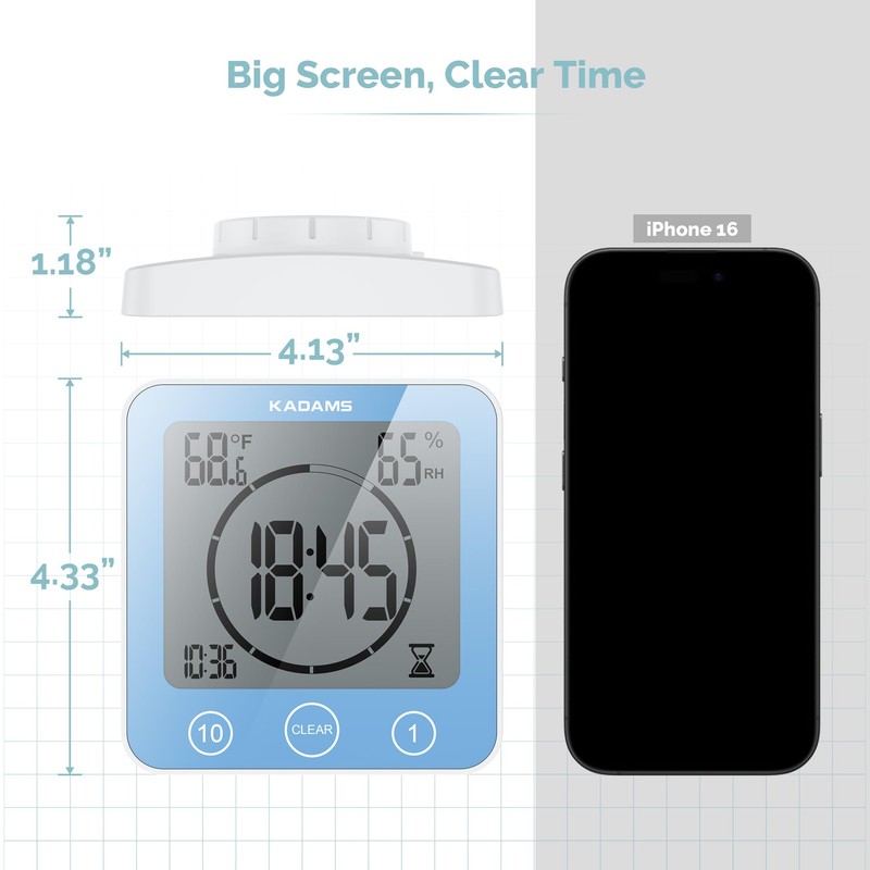 KADAMS Shower Clock Waterproof Bathroom Timer – Digital Wall Clock