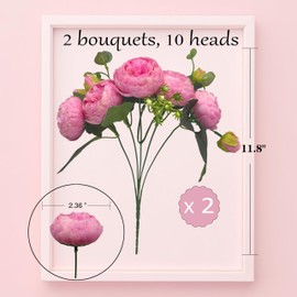 Dailuee Artificial Peony Flowers, 2Pcs Silk Peonies Fake Peony Bouquets for Home Wedding Office Party Decor (Pink)