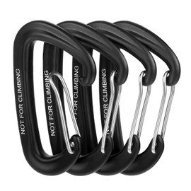 Pack of 4 Carabiners, Large, 8 KN 800 kg, Black Aluminium Carabiner, Large for Backpack, Belt, Camping, Hiking, Travel