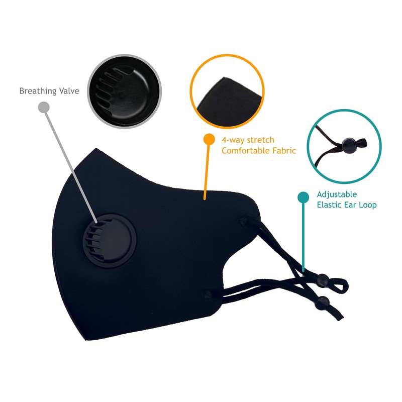 3D Protection Cover Face Mask with Breathing Valve & Elastic