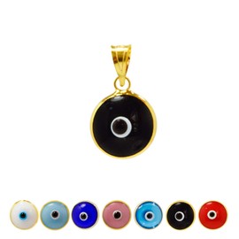 MIZZE Made for Luck Black Gold Plated 925 Sterling Silver Turkish DIY 10 MM Round Glass Evil Eye Charm Pendant