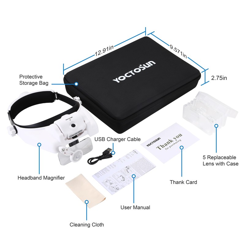 YOCTOSUN Magnifying Glasses with Light 1X-14X, Rechargeable LED Headband Magnifier