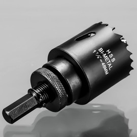 48mm Hole Saw, HSS Bi-Metal Hole Cutter with Pilot Bit for Plate Steel, Sheet Iron, Ceiling Board and Plasterboard, Black
