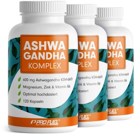 ProFuel Ashwagandha Kapseln hochdosiert 360x - 600 mg Ashwagandha KSM-66? pro Tag - Ashwagandha Komplex mit Magnesium, Zink & Vitamin B6 - ohne unerwnschte Zusatzstoffe - laborgeprft - 100% vegan