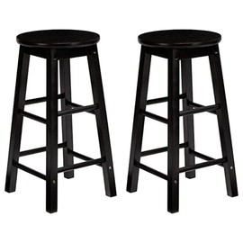 PJ Wood Classic Round Seat 29" Tall Kitchen Counter Stools for Homes, Dining Spaces, and Bars with Backless Seats & 4 Square Legs, Black (Set of 4)