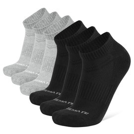 CLOSEMATE Mens Trainer Sports Running Athletic Ankle Socks 6 Pairs Low Cut for Women Ladies Wicking Cushioned Breathable Cotton Short Socks (3Black 3Grey, Size M)