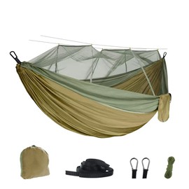 Army Green Camping Hammock with Net - Lightweight Portable Double Parachute Hammocks, High Capacity & Tear Resistance, Perfect for Hammock Camping and Backyard Relaxation