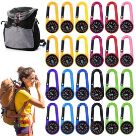 Pack of 24 Colourful Mini Compass with Carabiner Hook, Compass Key Holder with Compass and Carabiner Key Ring Multifunctional Portable for Camping Outdoor Hiking Random Colour