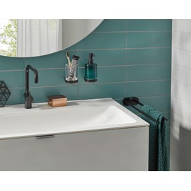 emco Round Towel Rail No Drilling Black Matt I Towel Rail for Gluing Single Arm for Wall Mounting I Bath Towel Holder for Towels