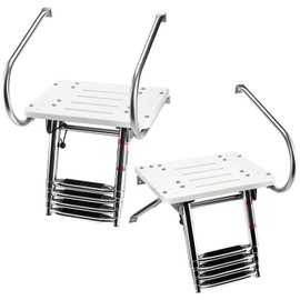 YaeMarine 4 Step Swim Platform Ladder Stainless Steel Boat Boarding Slide Ladder with Extra Wide Steps for Inboard or Outboard on Boat and Yacht