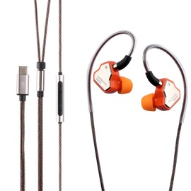 Linsoul 7Hz Salnotes Zero HiFi 10mm Dynamic Driver in-Ear Earphone IEM with Metal Composite Diaphragm Stainless Steel Faceplate Detachable 2Pin OFC Cable (Orange, with Mic, Type C)