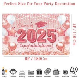 2025 Graduation Party Backdrop Pink Graduation Decorations Class Party Supplies Pink Congrats Grad Decoration Background Photography Backdrops Yard Sign Banner (6 x4 ft)