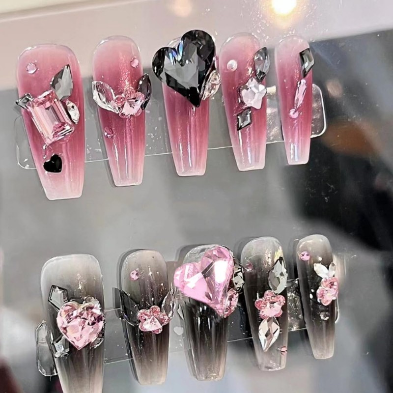 Yuzhiye 30pcs Rhinestone Heart Shape Glass Stone Nail Parts Large