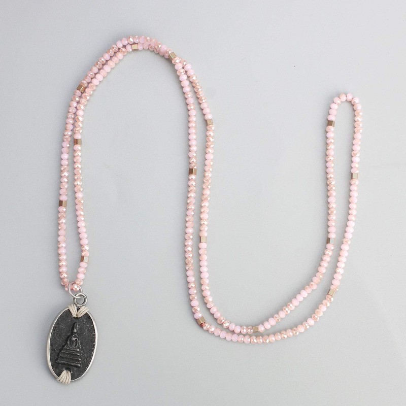 C·QUAN CHI Women Buddha Pendant Necklace Classic Handmade Crystal Beads