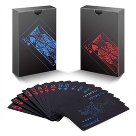 zidwzidwei Playing Cards, 2 Decks of Cards, Unique Cool Black Poker, Waterproof PVC Plastic Playing Cards, Premium Card Deck, Standard Size for Children and Adults (Red and Blue)