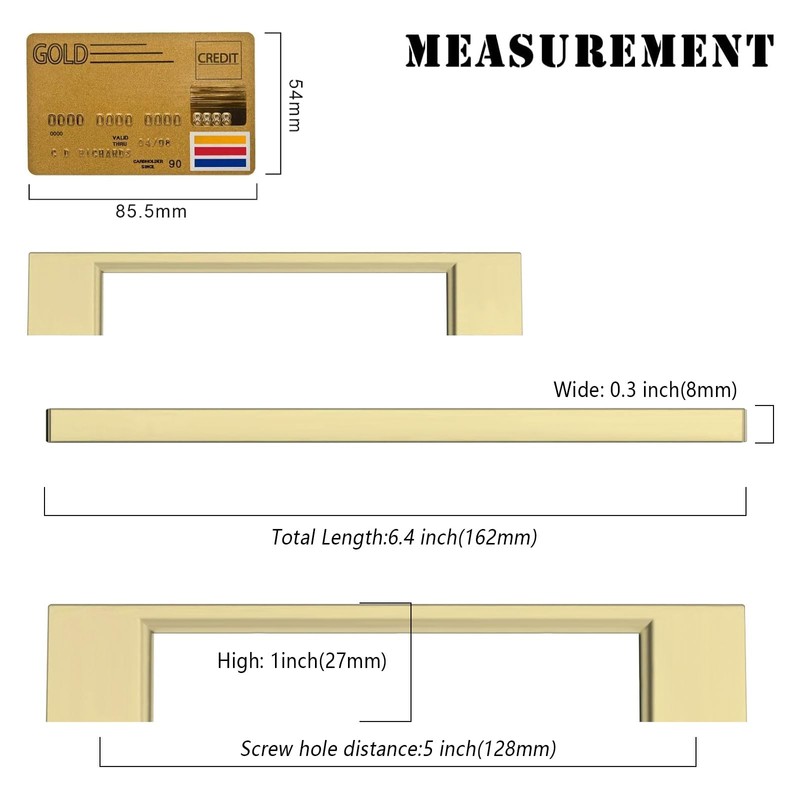 Amerdeco 10 Pack Brushed Gold Cabinet Pulls 5 Inch(128MM) Hole