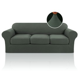 PrinceDeco 4-Piece Couch Cover Set - Stretchable, Stylish Sofa Cover for Dogs & Pets, Up to 88 Inches, Elastic, Loden Green