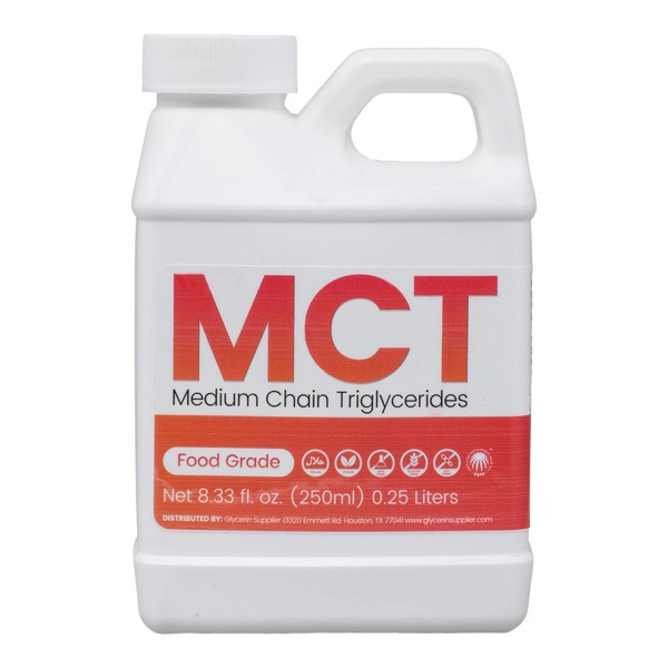 MCT Oil - 250mL (8.33 Oz.) Sustainable Palm Derived - USP Food Grade - Non GMO - Halal - for Sports Nutrition, Keto or Paleo Diet, Clean Energy, Extracts