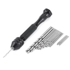 Black Precision Pin Vise Hand Drill with Twist Drill - Set of 25 High Speed Steel Spiral Drill Wood Drilling Tool