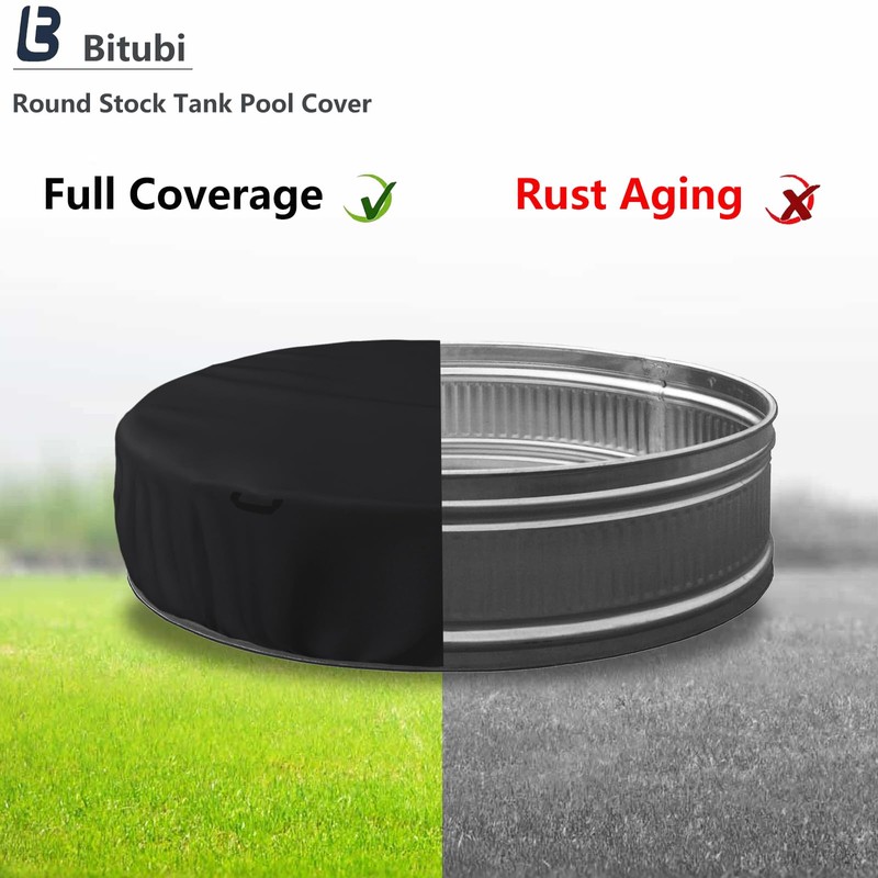 Bitubi 10 Ft Steel Round Stock Tank Pool Cover,Upgraded to