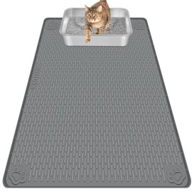 Bartuke Cat Litter Mat, Extra Large 40" x 28" Silicone Mat Litter Trapping Mat for Scatter Control, Soft on Kitty Paws, Easy to Clean (Dark Gray)