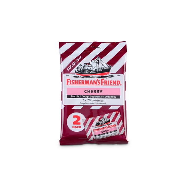 Cough Drops by Fisherman's Friend, Cough Suppressant and Sore Throat Lozenges, Cherry Sugar Free Menthol Flavor, 40 Count