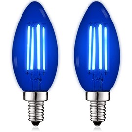 LUXRITE E12 LED Filament Blue Light Bulb, 4.5W (40W Equivalent), Colored Glass Candelabra Bulb, UL Listed, E12 Base, Indoor Outdoor, Porch, Decoration, Party, Holiday, Event, Home Lighting (2 Pack)