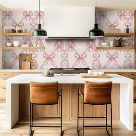Peel and Stick Wallpaper Coquette core trend seamless pattern pink bows ribbons diamond pastel Self Adhesive Wall Mural Contact Paper Renter Friendly Wall Paper for Kitchen Bedroom 17.7"x118"