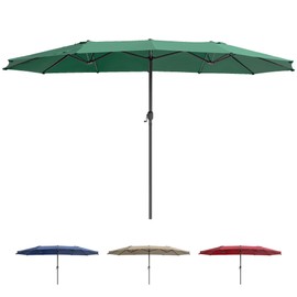 TECYFNTLN 15FT Outdoor Umbrella for Patio, Double Sided Pool Rectangle Umbrellas with Crank Handle, Large Table Umbrella for Deck, Market, Backyard - Green