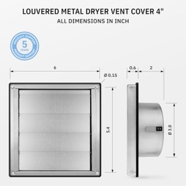 calimaero® VKE 4" Inch Dryer Vent Cover – Outdoor Stainless Steel Grille with Moving Flaps – Fits Only with Metal Ducts for HVAC & Dryer Systems
