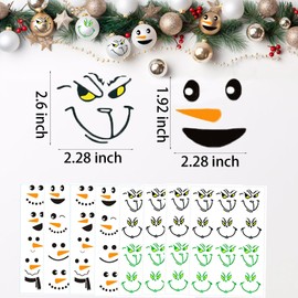 56 PCS Snowman Face Stickers for Christmas Ornaments, Vinyl Decals DIY Craft Art Stickers,Cute Snowman Wall Decor for Christmas Ball Water Bottles Fridge Wall Door Party Supplies Home Decoration
