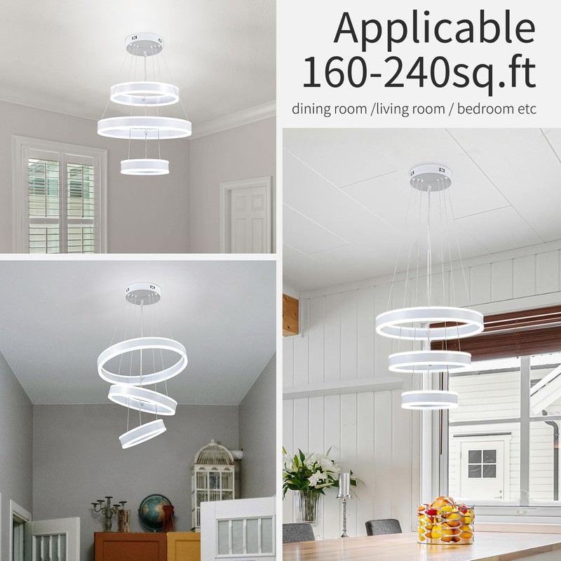 O'NEELDY Modern LED Chandeliers Adjustable Hanging White Pendant Light Fixture