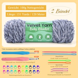 Dolphin Baby Wool Yarn 2 x 100g Velvety Dolphin Wool with Crochet Hooks and Accessories for Knitting Fancy Yarns and Pattern Knitting Creations
