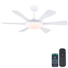 Surtime Ceiling Fans with Lights-47 Low Profile Ceiling Fan with Light and Remote/APP Control,Flush Mount,DC Reversible,LED Dimmable Ceiling Fans for Bedroom,Indoor/Outdoor Patio Use(White)