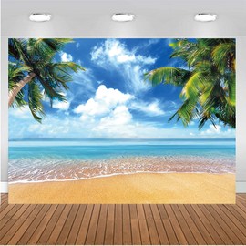 CHAIYA 7x5ft Summer Sea Backdrop Tropical Beach Plants Photo Backdrop Hawaiian Ocean Blue Sky Background for Theme Party Supplies Photo Booth Studio Props