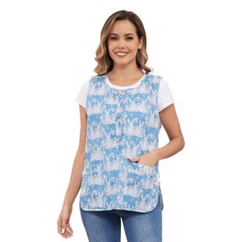 Nanxson Cobbler Apron for Women with 2 Patch Pockets Cotton Printed Vintage Apron with Buttons for Work Chef Kitchen Home CF3206Rabbit M