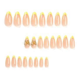 French Tip Press on Nails Square 3D Butterfly Medium Fake Nails Bling Nails Tips Full Cover False Nails Artificial Reusable Nails Acrylic Stick on Nails for Women and Girls 24PCS