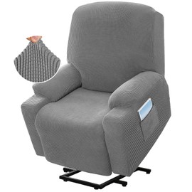KPPKOU High Stretch Recliner Slipcover with Side Pocket Electric Power Lift Recliner Chair Cover,Soft Jacquard Fabric Fitted Standard Large Power Lift Recliner (Light Gray)