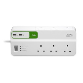 APC Surge Arrest Essential - PM6U-UK - 6 outlets - 2 USB charging ports - Equipment Protection Policy 50.000 €,White