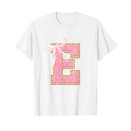 Coquette First Initial Letter E Preppy Girly Girl Pink Bow T-Shirt